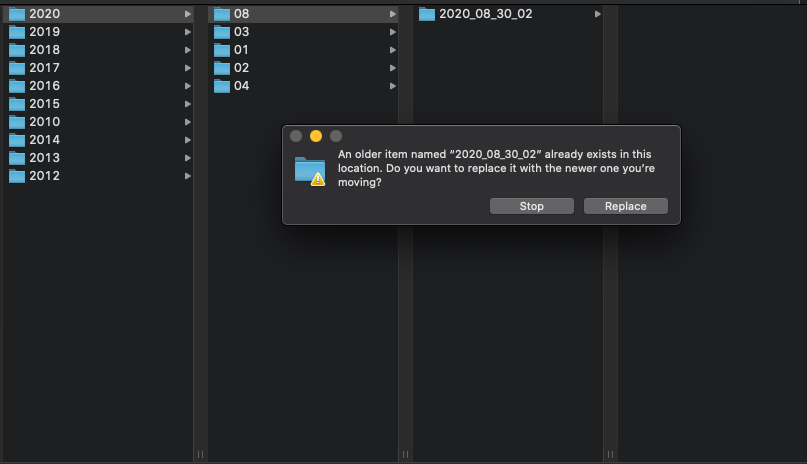 Mac OS X does not allow merging folders.